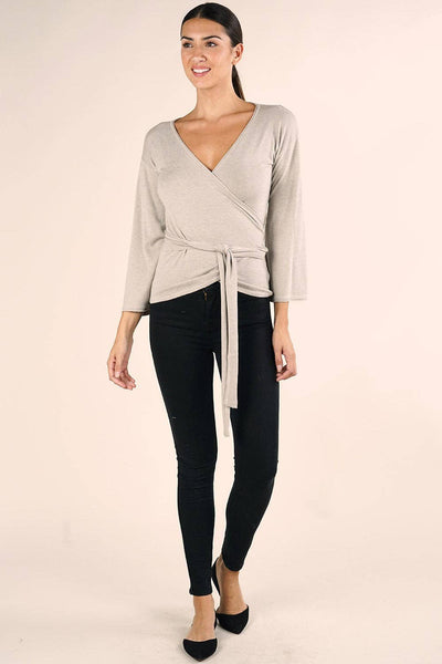 Dressy Wrap Bell Sleeve Pullover Sweater: L / Dk Sapphire