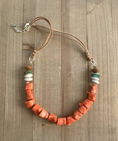 Let’s Flamingle- Bamboo Coral Beachy Necklace Vegan Suede