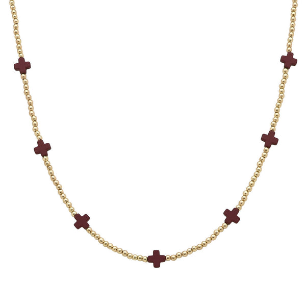 Gold Beaded Necklace with Cross