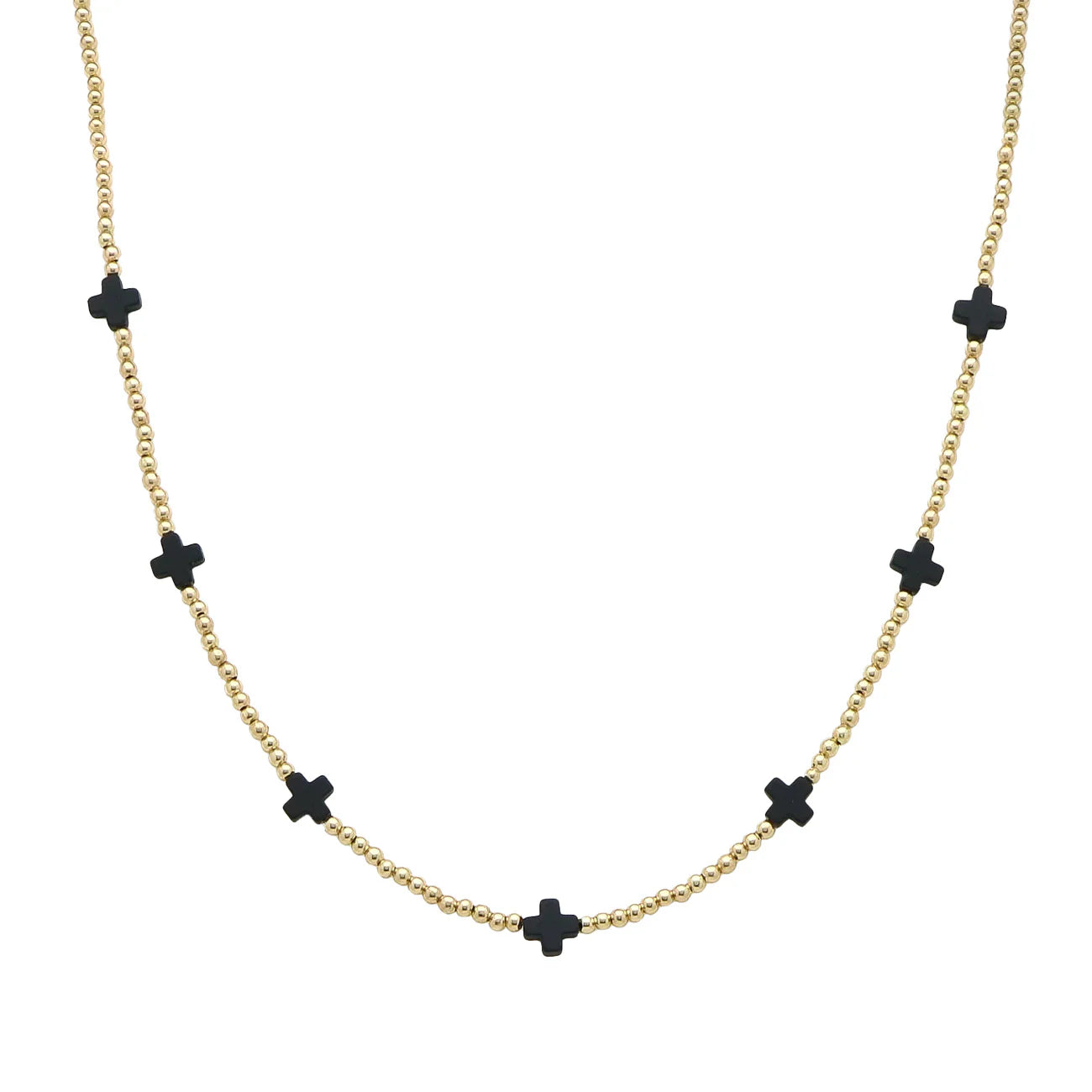 Gold Beaded Necklace with Cross