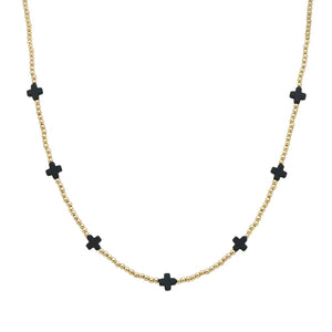 Gold Beaded Necklace with Cross