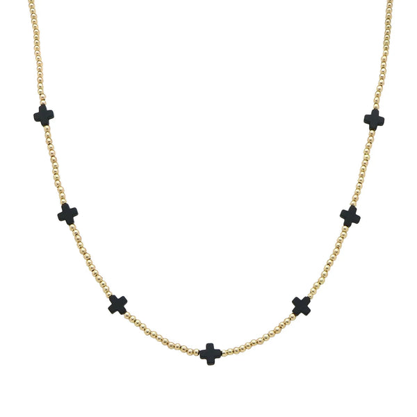 Gold Beaded Necklace with Cross