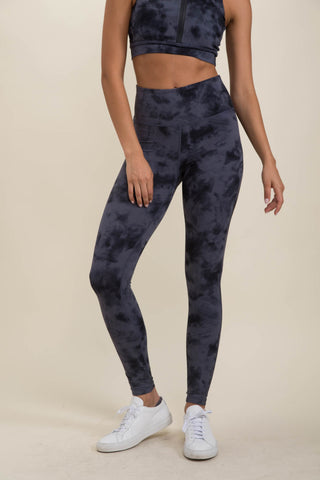 Tie-Dye High Waisted Leggings - Dark Gray