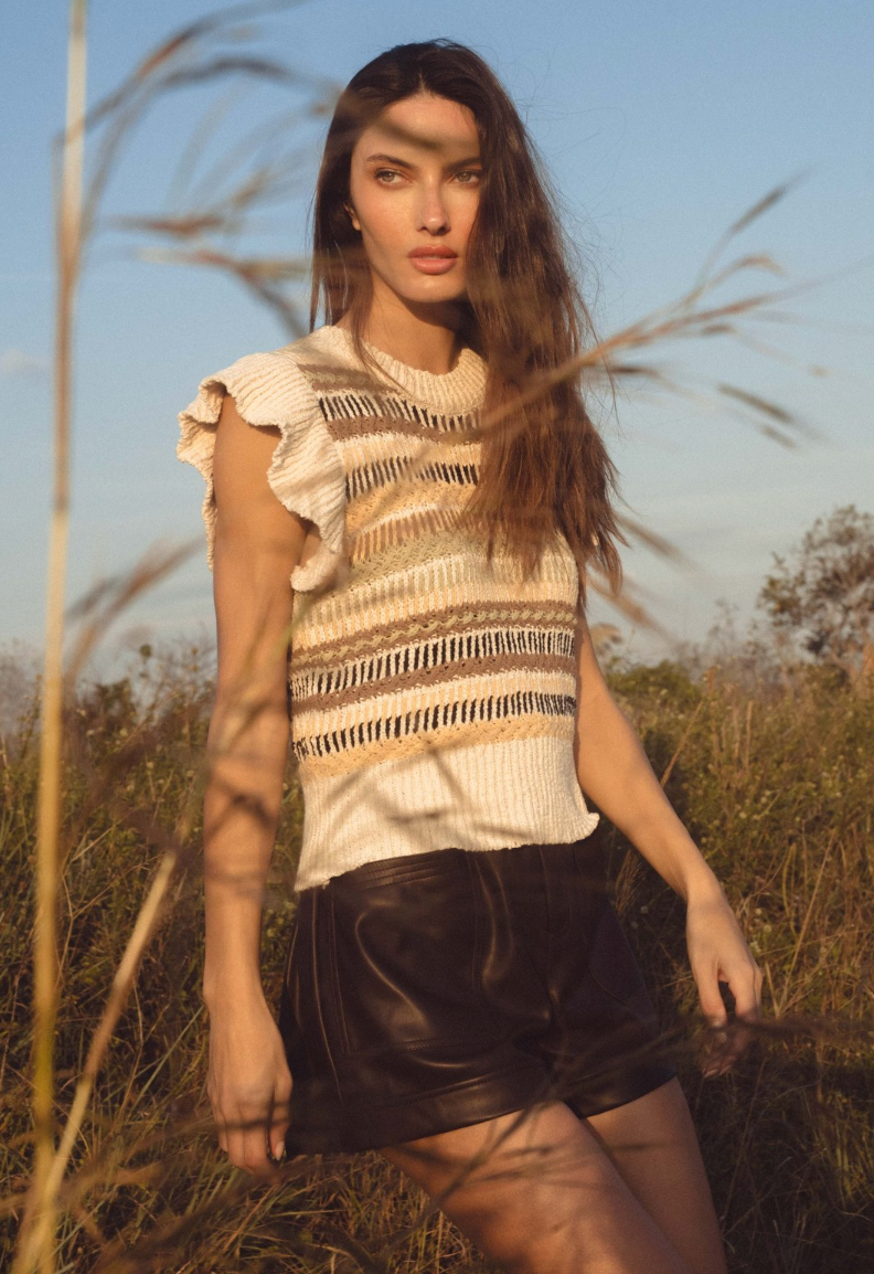 Crew Neck Cap Sleeve Top