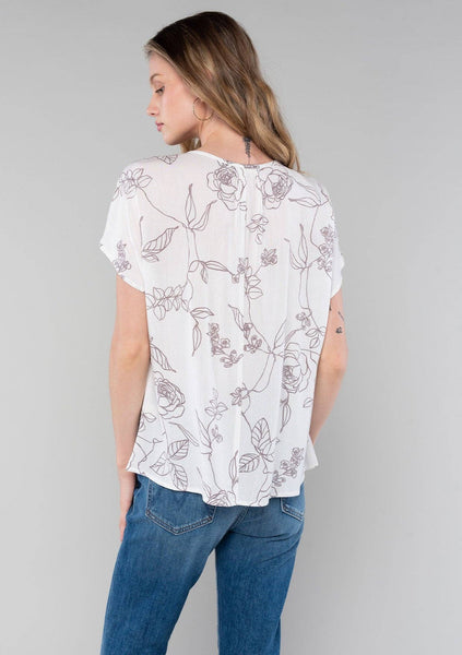 Floral Short Dolman Sleeve Button Front Top: S / Natural/Taupe