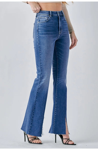 Annie Medium Wash Front Slit Flare