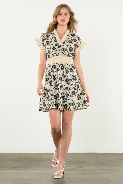 Darcie Flutter Sleeve Flower Print Dress