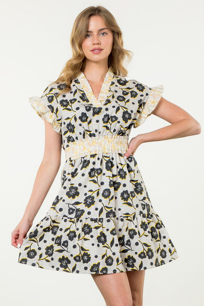 Darcie Flutter Sleeve Flower Print Dress