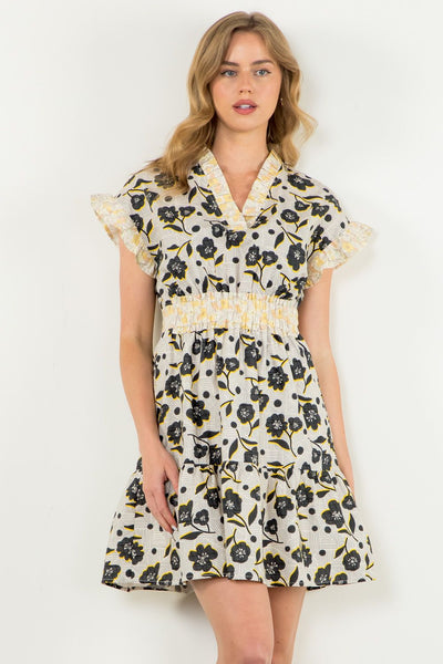 Darcie Flutter Sleeve Flower Print Dress