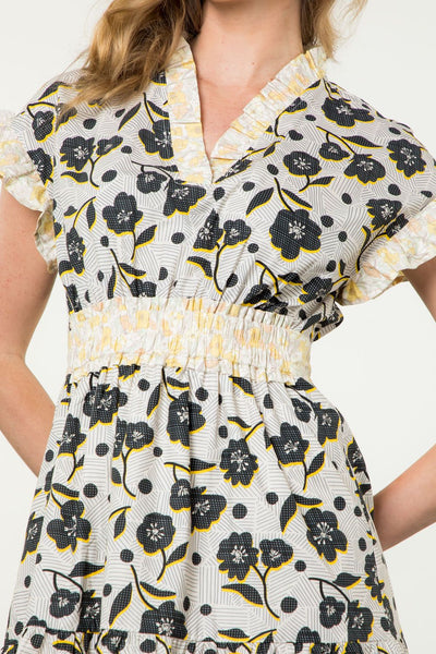 Darcie Flutter Sleeve Flower Print Dress