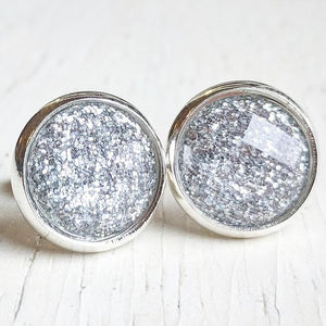 Silver Glitter Stud Earrings