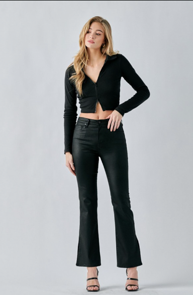 Black Coated Bootcut Jeans