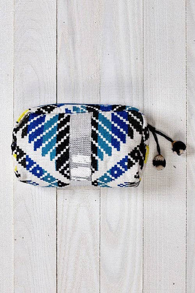 Blue Combo Printed Sequin Makeup Bag