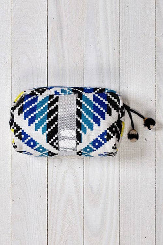 Blue Combo Printed Sequin Makeup Bag