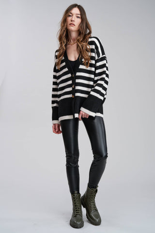 Camille Stripe Sweater Cardigan with Buttons