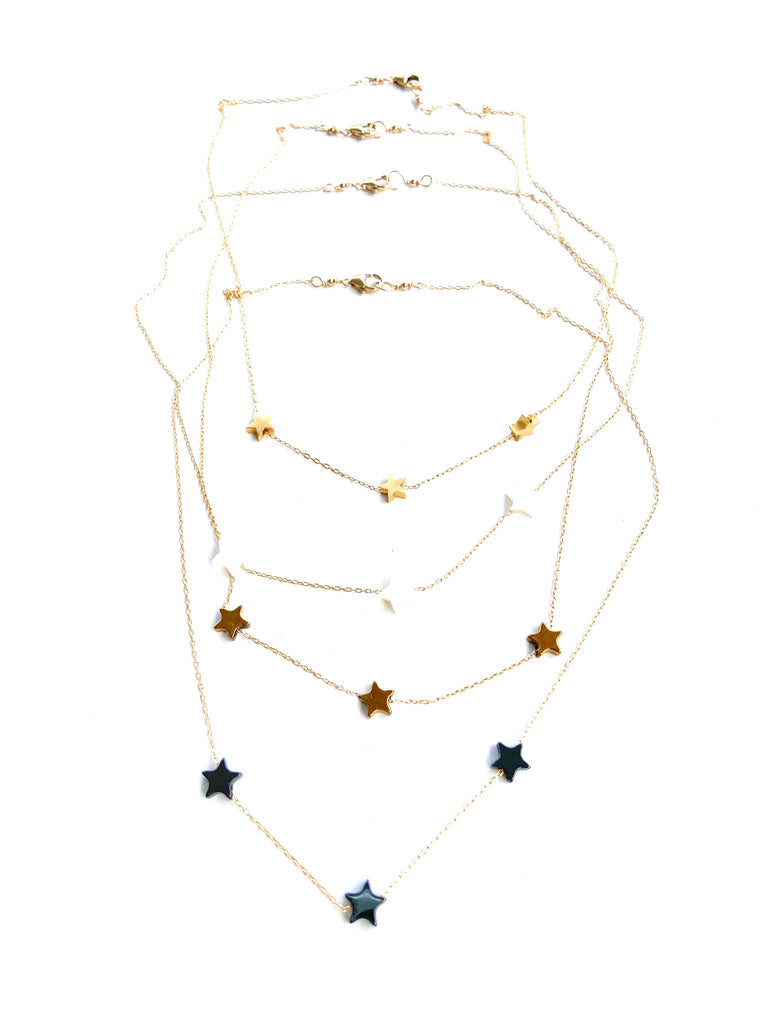 Triple Small Mother of Pearl Stars Gold with White